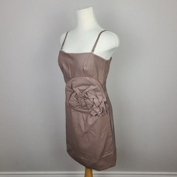 LUCY Paris Taupe Tan Faux Leather Rosette Waist Bodycon Sheath Mini Dress Large - Picture 6 of 17